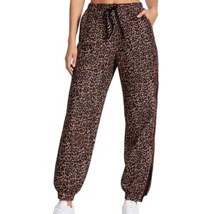 Pam & Gela Leopard Print Track‎ Jogger Pants Red Stripe Womens M Lounge Athletic